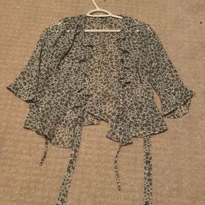 green and white floral tie top